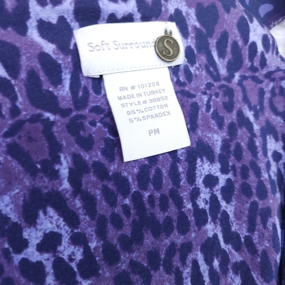 Soft Surroundings Purple Patterned Faux Wrapped Rouged Side Dress Sz PM - Picture 4 of 16